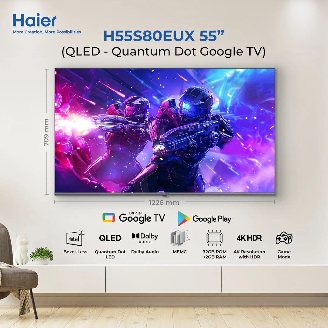 Haier 55S80/81EUX 55-Inch 4K UHD Smart LED TV - Pakistan Edition