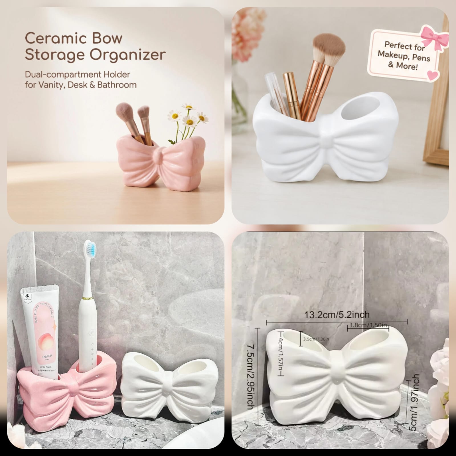 Elegant Bow Design Makeup Brush Holder & Organizer for Vanity - Pakistan